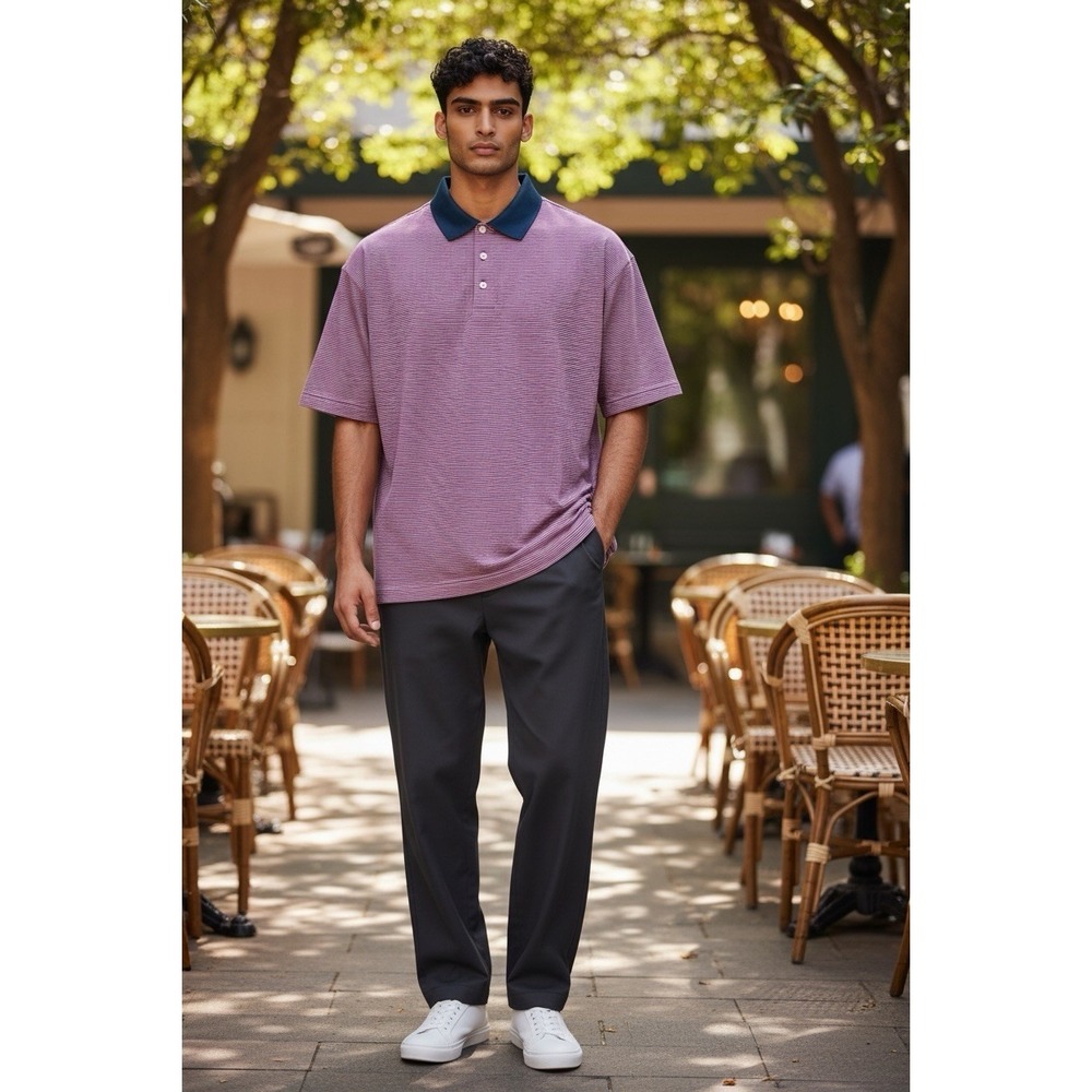 PETER MILLAR Polo Shirt Adult XL Purple Striped Golf Club Golfer Summer Rugby